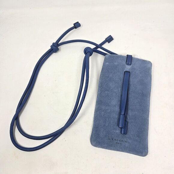 LIBESKIND Berlin Suede Leather Mobile Crossbody Pouch Necklace Accessories Blue - Picture 1 of 10